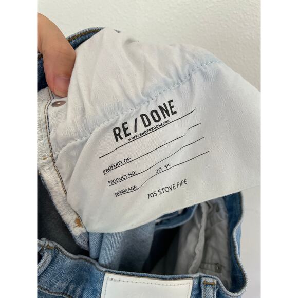 Re/Done Originals 70s Stovepipe Jeans 26 Rodeo Indigo with Distressing Size 29 - Picture 5 of 6